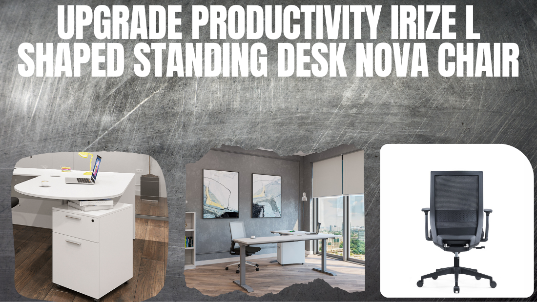 upgrade productivity irize l shaped standing desk nova chair