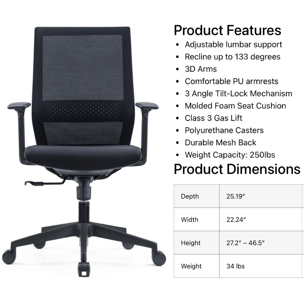 i5 Industries Nova Task Chair – Black Mesh Black Seat