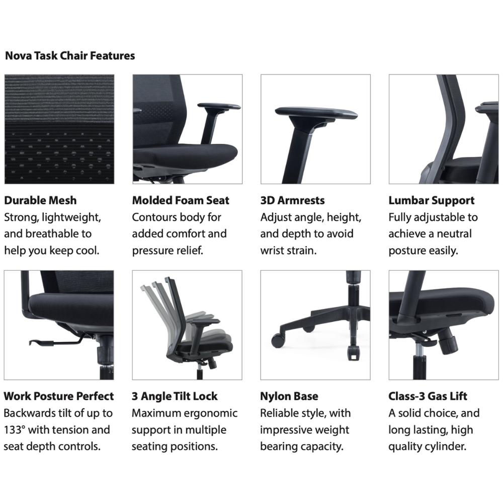 i5 Industries Nova Task Chair – Black Mesh Black Seat