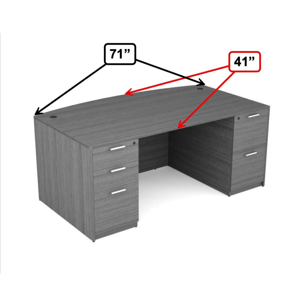 Kai Laminate Bow Front Desk with Double Full Pedestals, 36 x 71
