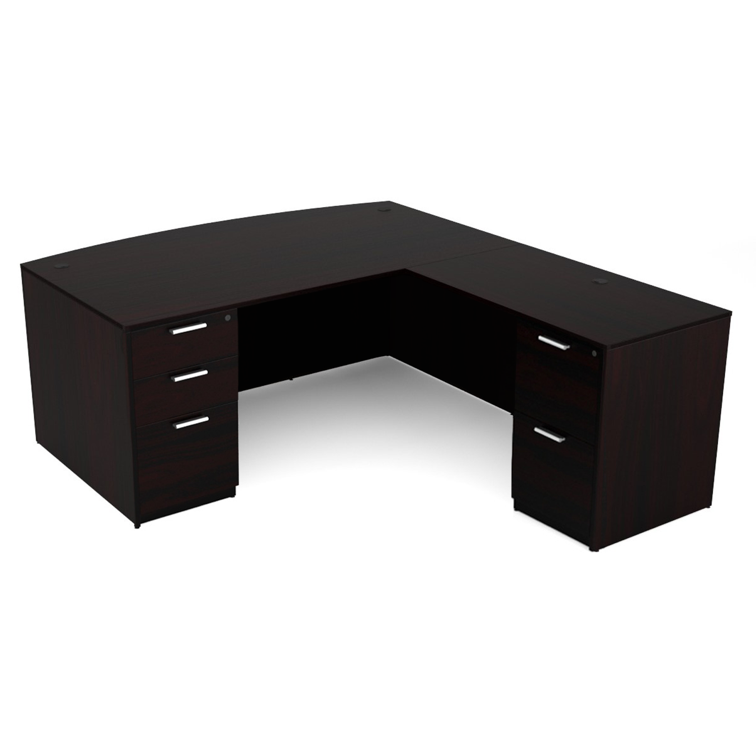 Kai L Shaped Reversible BOW Front Desk with Double Full Pedestal, 71" x 84"