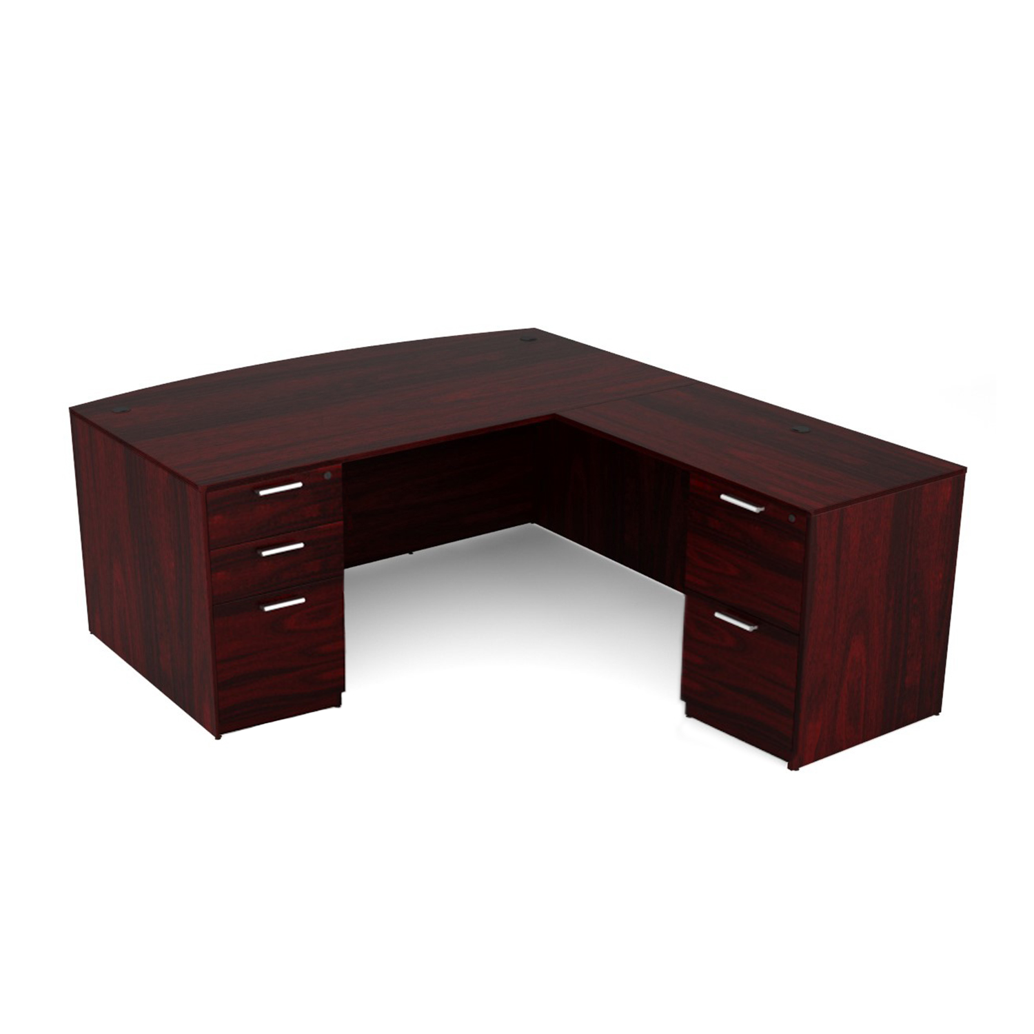 Kai L Shaped Reversible BOW Front Desk with Double Full Pedestal, 71" x 84"