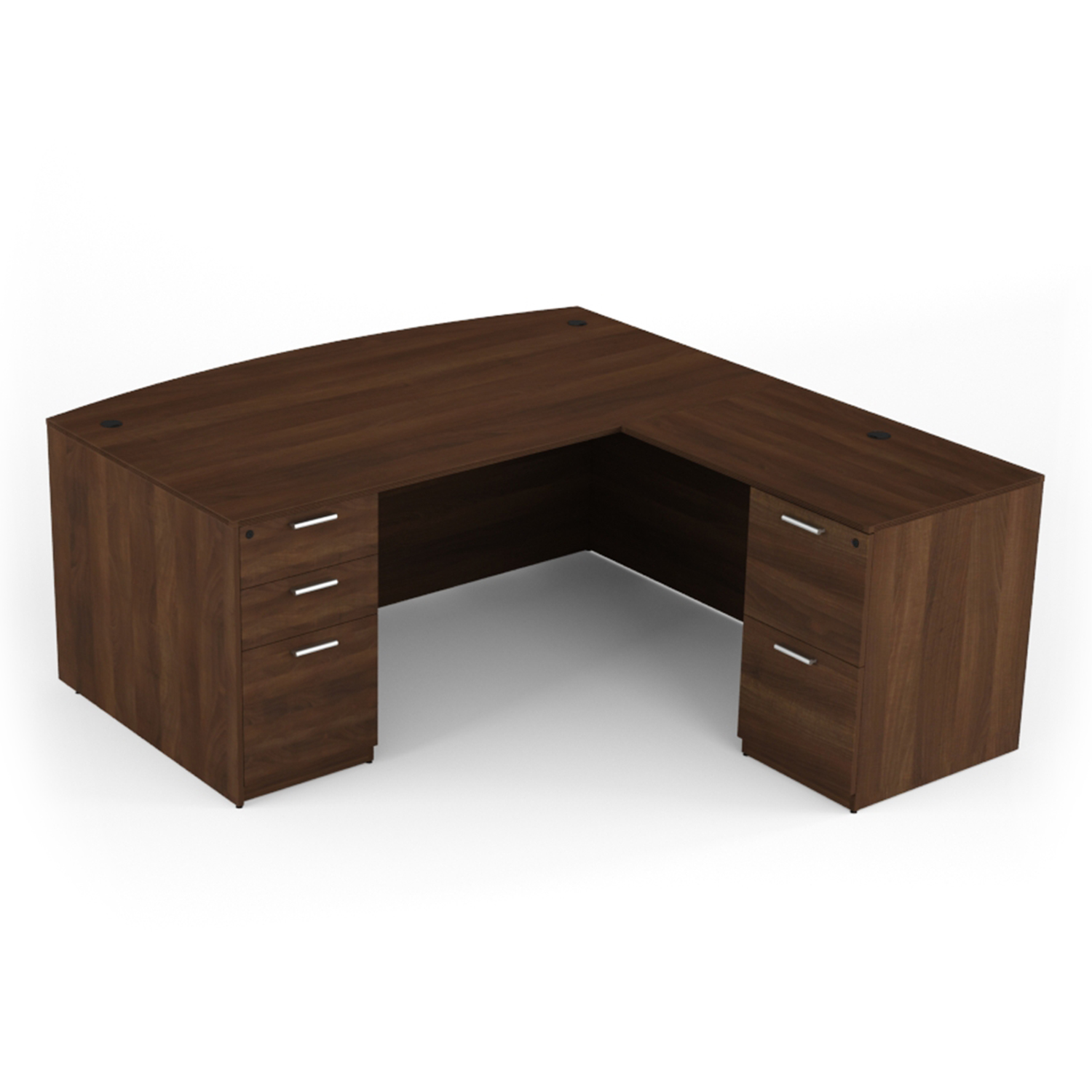 Kai L Shaped Reversible BOW Front Desk with Double Full Pedestal, 71" x 84"