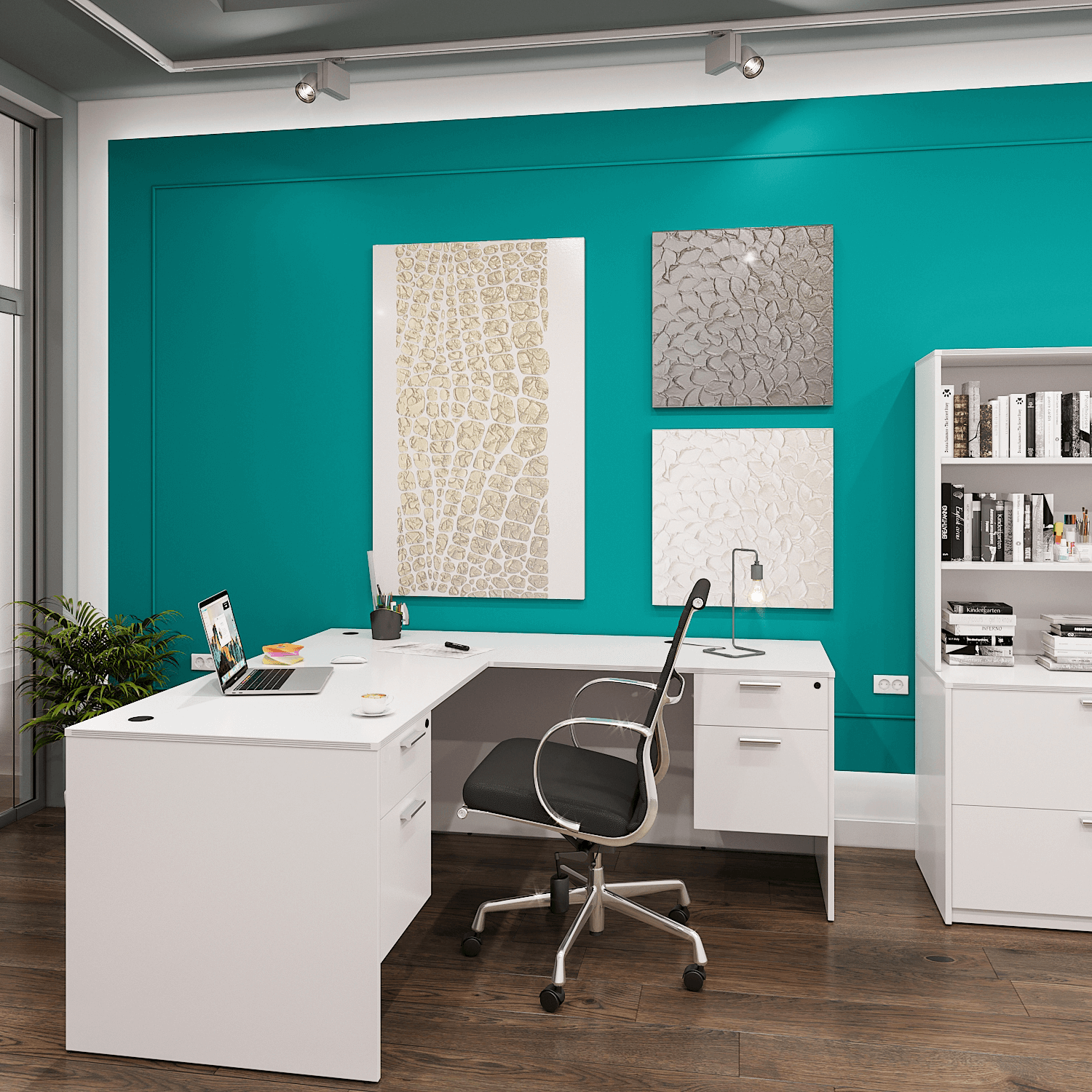 I5 Kai L Shaped Desk with Double Suspended Pedestals, 66" x 78"