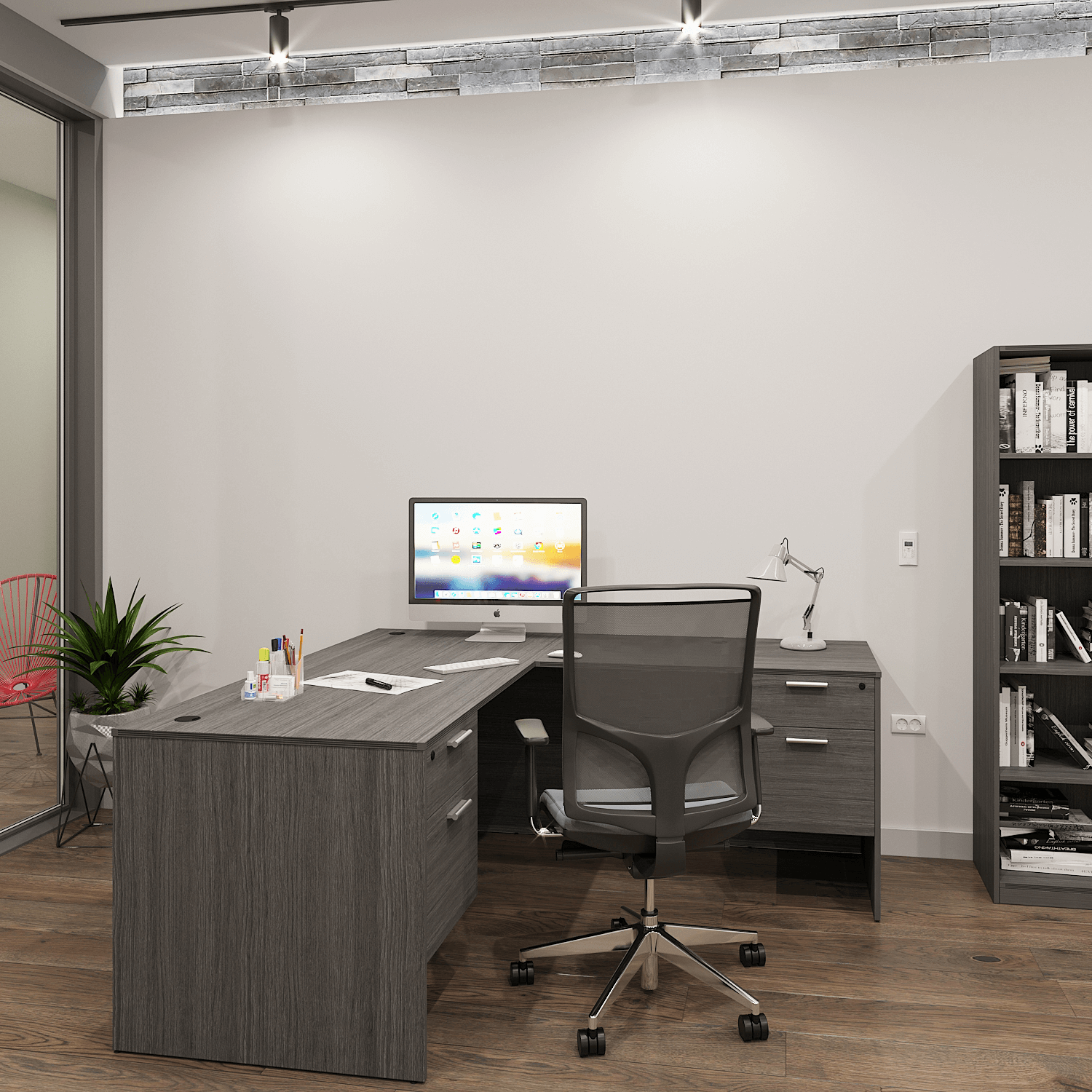 I5 Kai L Shaped Desk with Double Suspended Pedestals, 66" x 78"