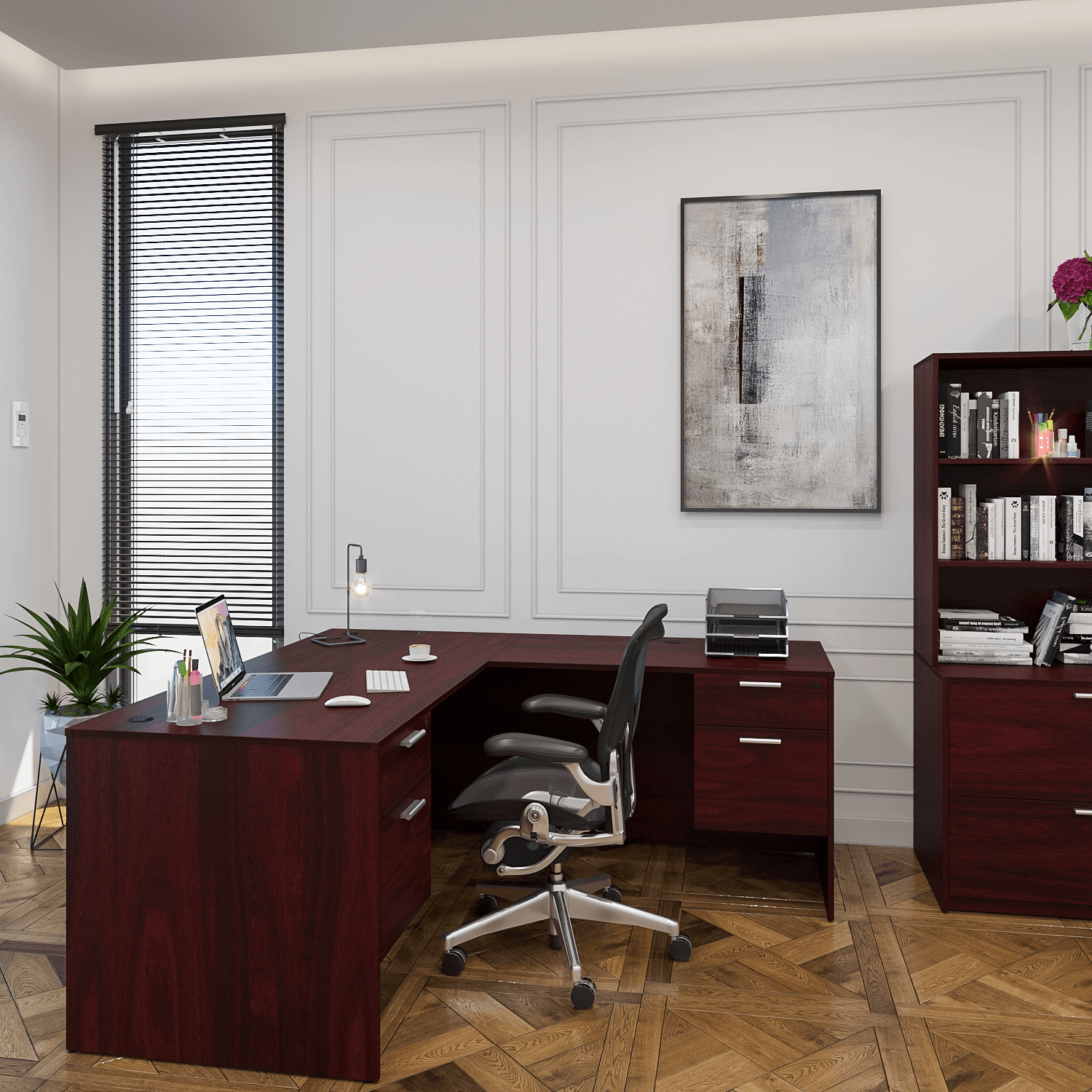 I5 Kai L Shaped Desk with Double Suspended Pedestals, 66" x 78"