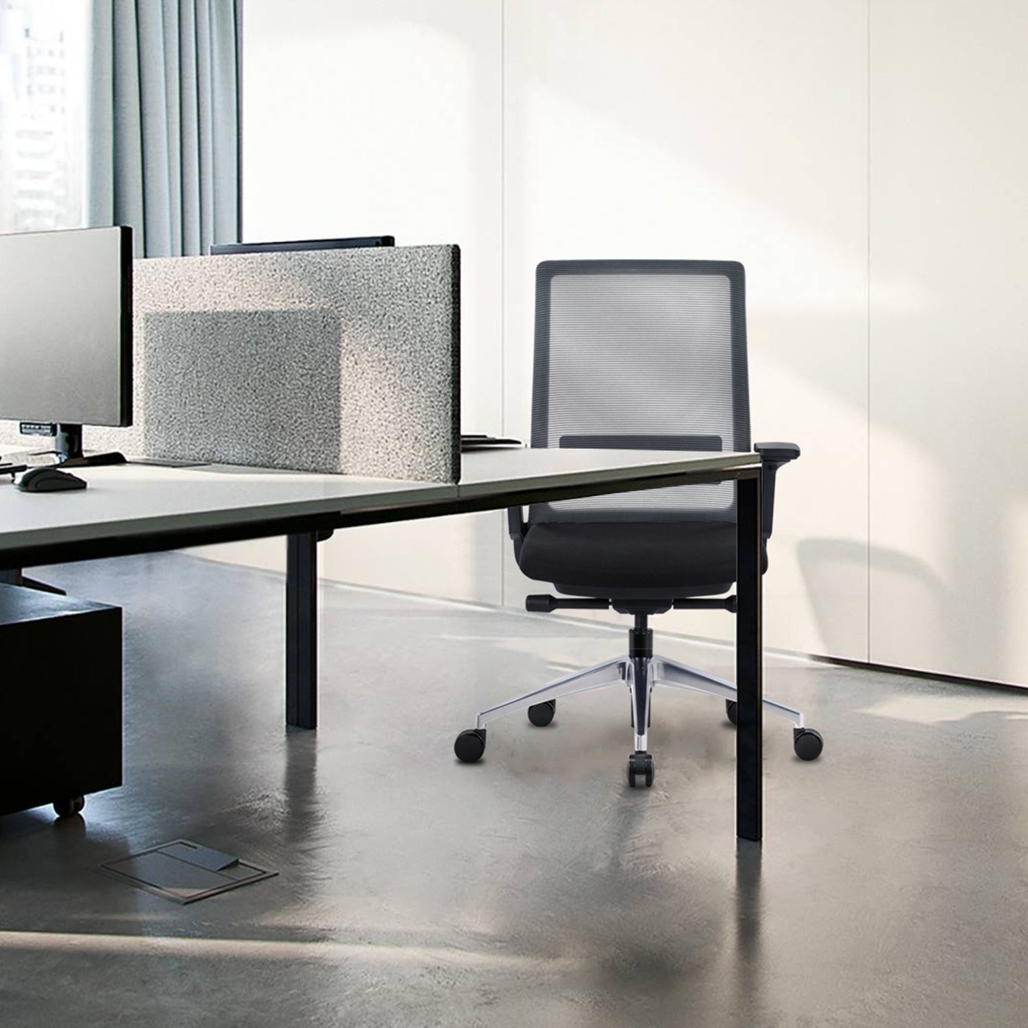 Hybrid U-Shaped Standing Desk with Full Pedestal, Hutch, and Chair Set - EOPB2