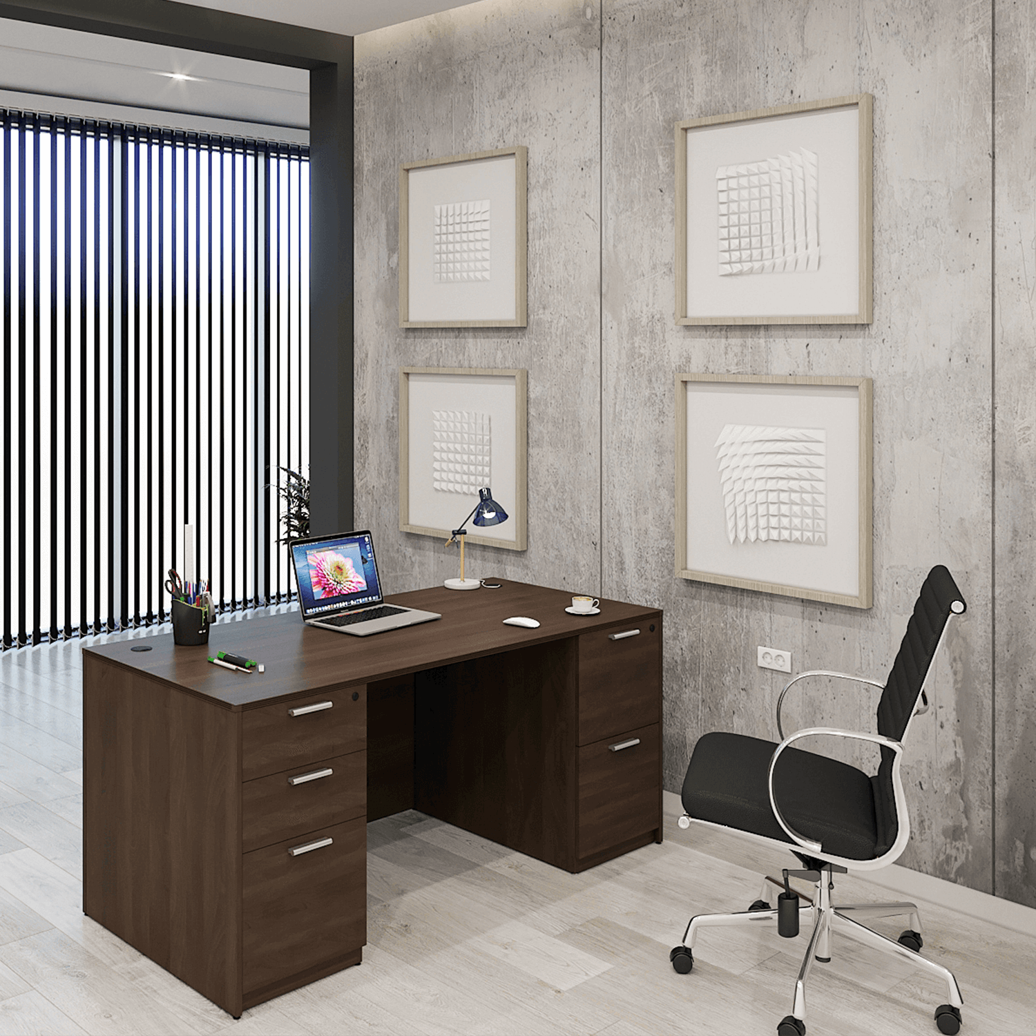 Kai Rectangular Desk with Double Full Pedestals 30 x 60