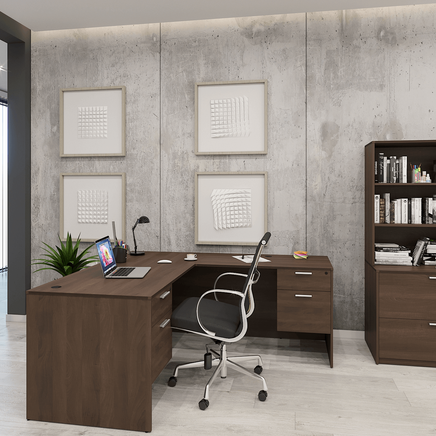 I5 Kai L Shaped Desk with Double Suspended Pedestals, 71" x 72"