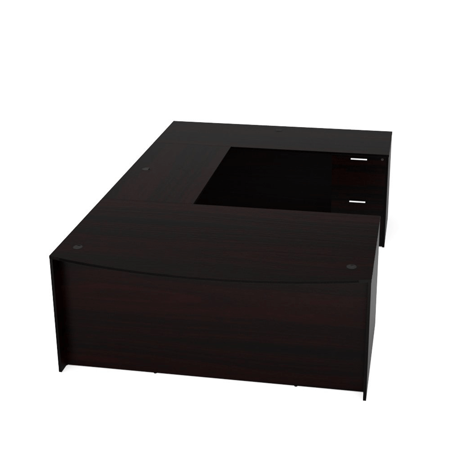 Kai U-Shaped Desk with Hutch, 5-Shelf Bookcase, and Chair Set