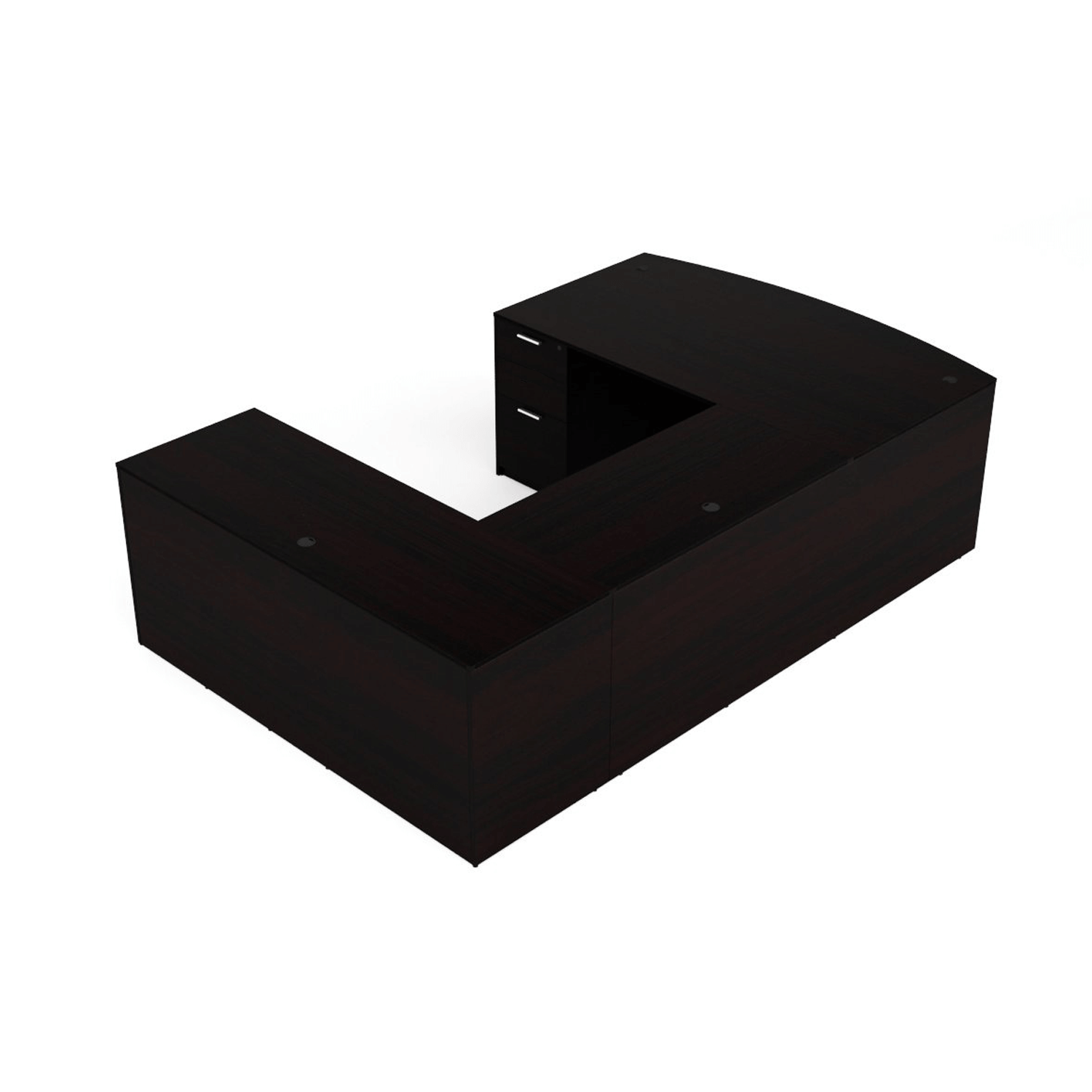 Kai U-Shaped Desk with Hutch, 5-Shelf Bookcase, and Chair Set