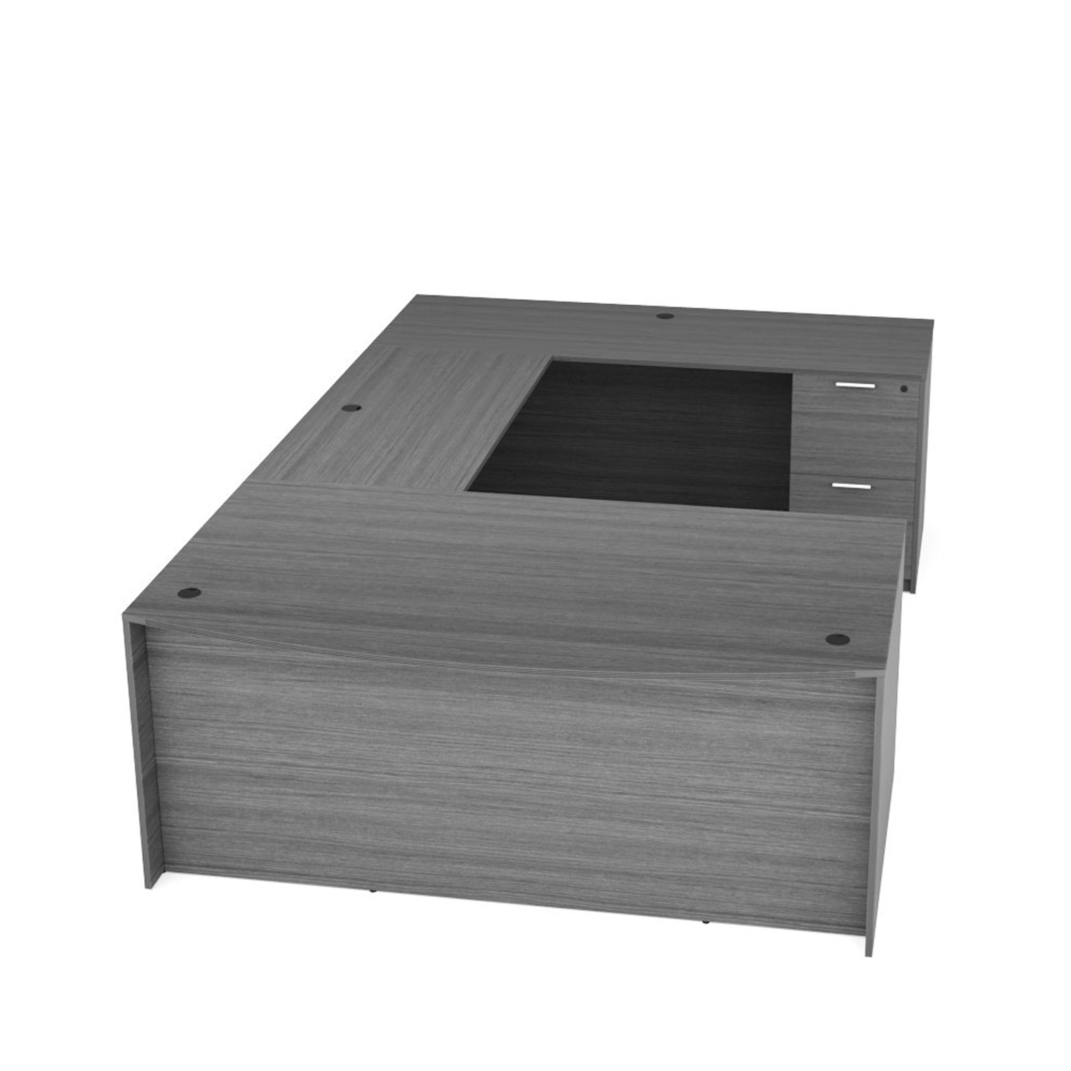 Kai U-Shaped Desk with Hutch, 5-Shelf Bookcase, and Chair Set