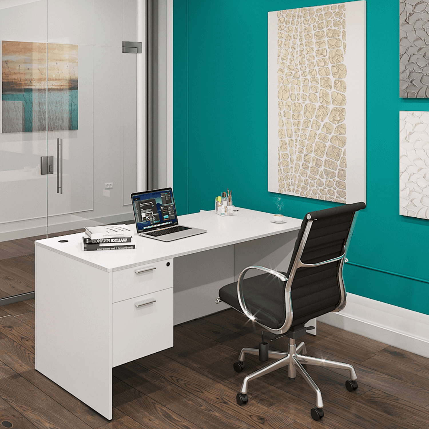 i5 Industries Kai Rectangular Desk with Suspended Pedestal 30 x 48