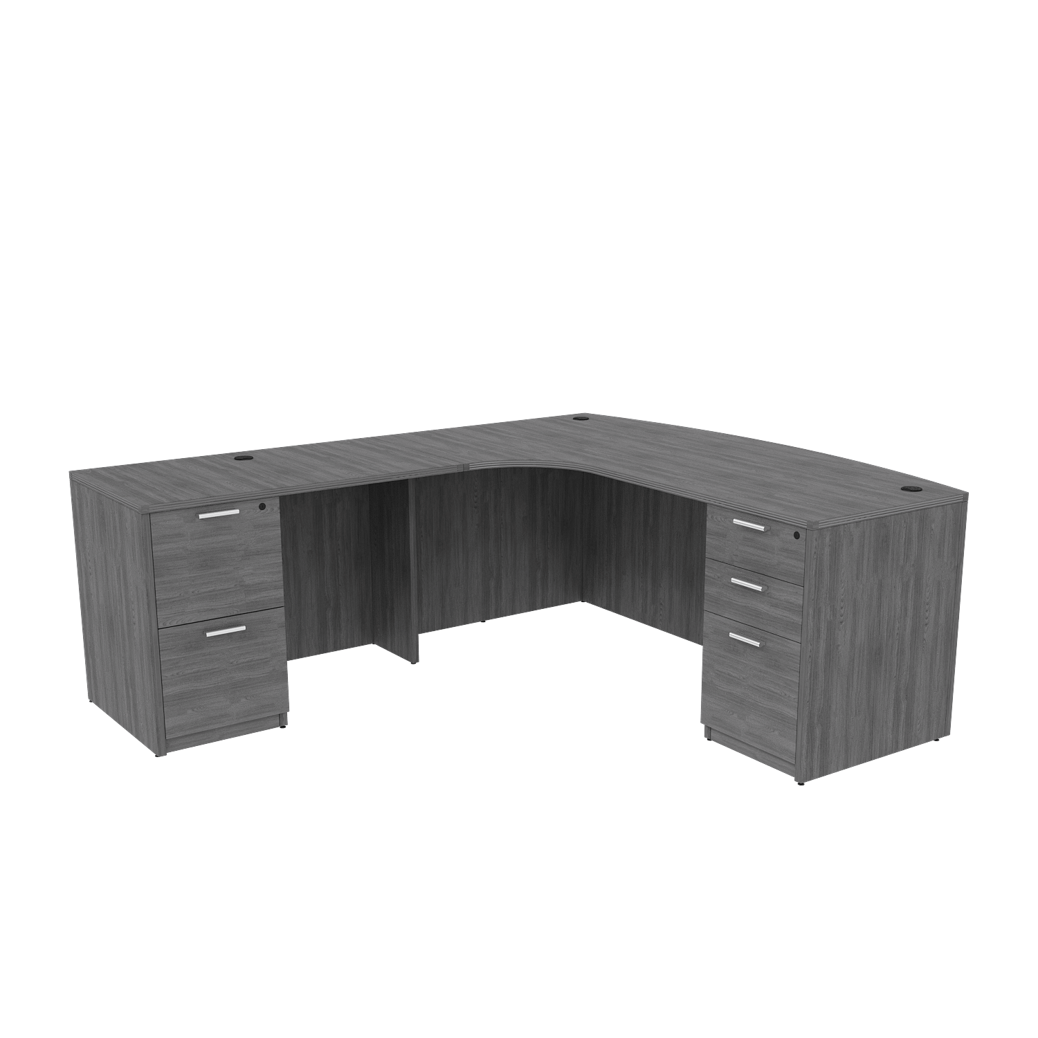 Kai L Shaped Left handed extended bow front desk double full pedestals 71" x 84"
