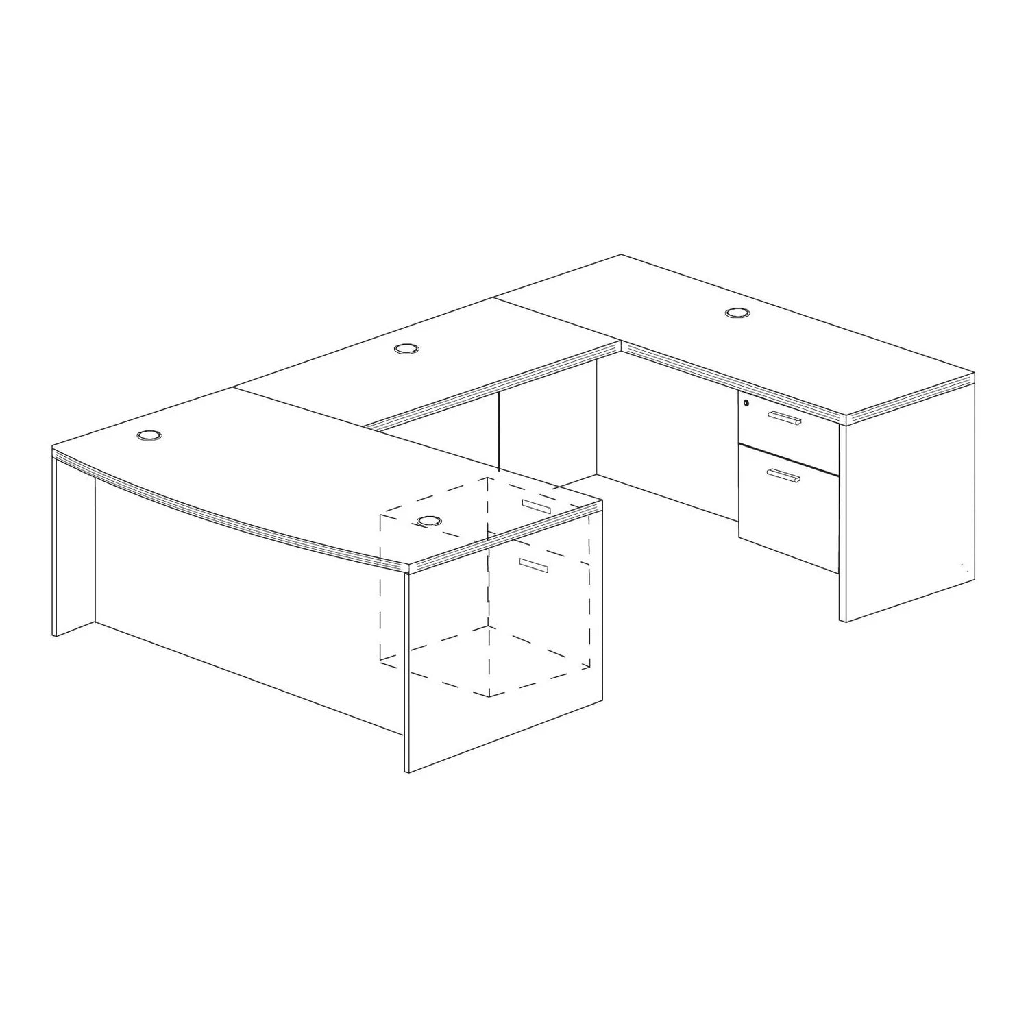 i5 U Shaped Bow Front Desk Double Full Pedestals 71 x 102