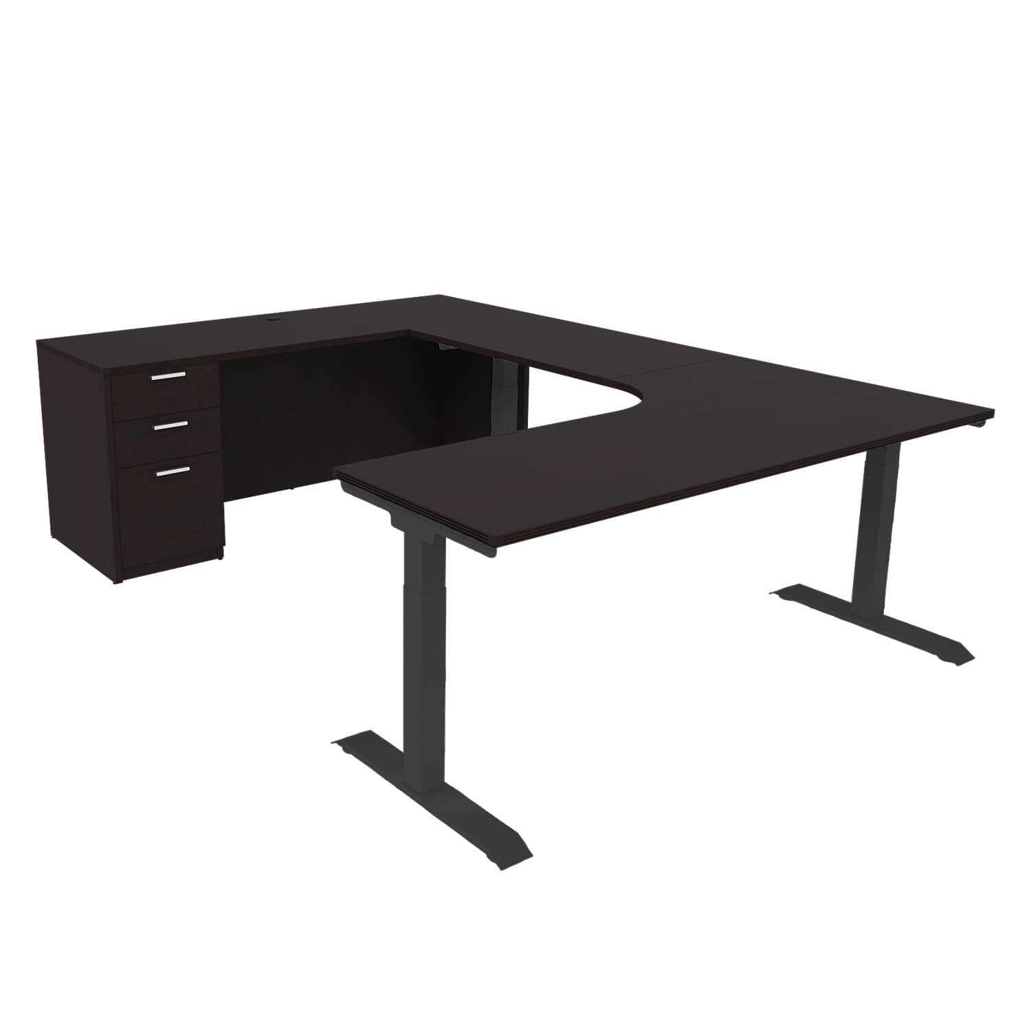 iRize Hybrid Ergonomic U Shaped Standing Desk with Full Pedestal, 71 x 96