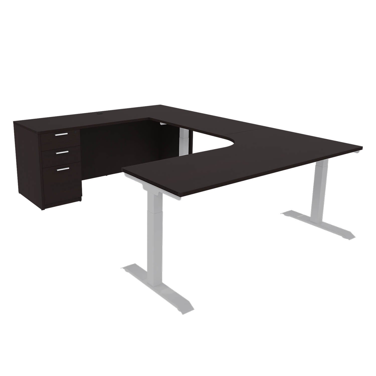 iRize Hybrid Ergonomic U Shaped Standing Desk with Full Pedestal, 71 x 96