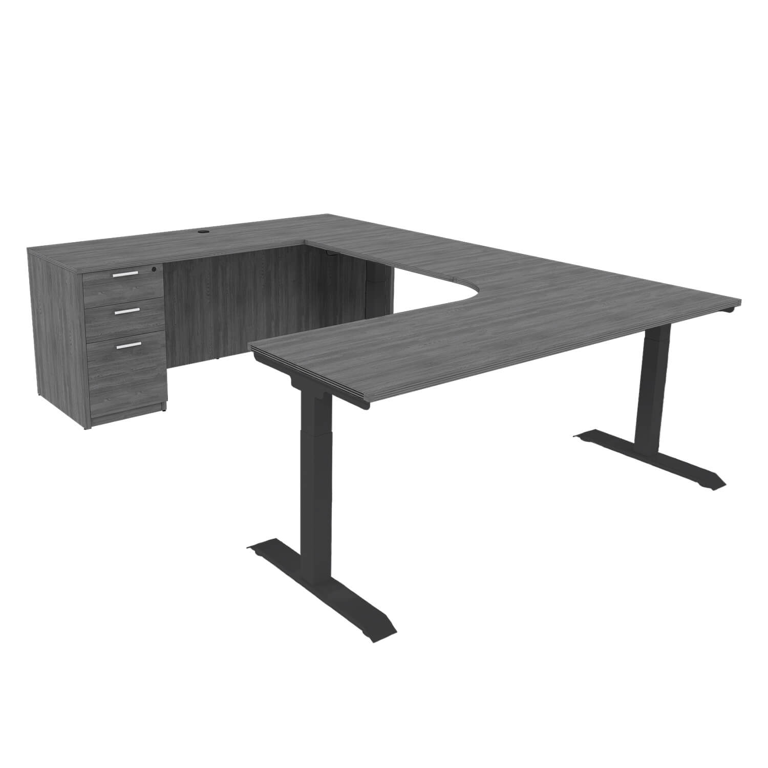 iRize Hybrid Ergonomic U Shaped Standing Desk with Full Pedestal, 71 x 96