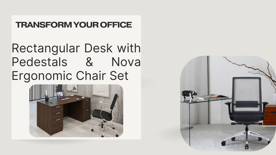 Transform Your Office: Rectangular Desk with Pedestals & Nova Ergonomic Chair Set