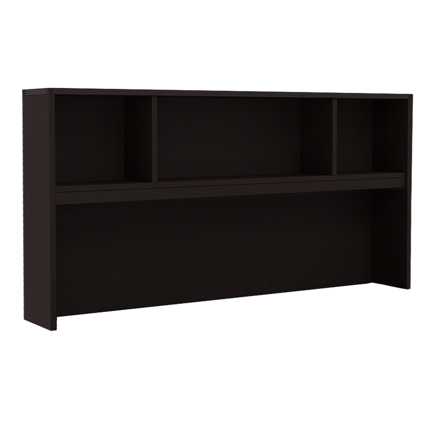 Kai U-Shaped Bow Front Desk with Double Full Pedestals (71″ x 102″), Kai Open Hutch (71″), Kai 5-Shelf Bookcase (69″), and Gravity Task Chair (Black Seat) Set, EOES1