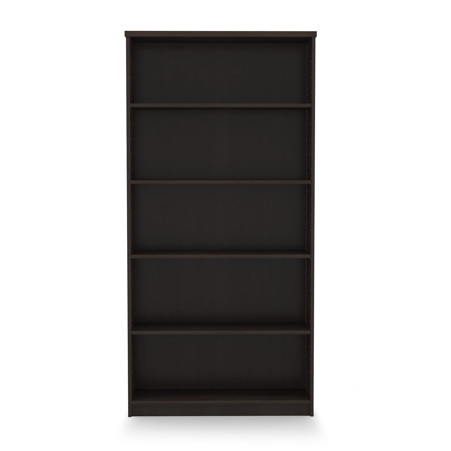 Kai U-Shaped Bow Front Desk with Double Full Pedestals (71″ x 102″), Kai Open Hutch (71″), Kai 5-Shelf Bookcase (69″), and Gravity Task Chair (Black Seat) Set, EOES1