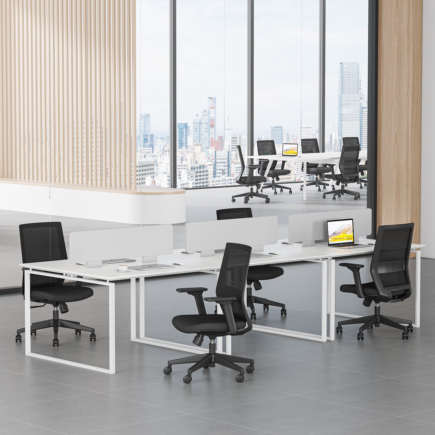 Rectangular Desk with Double Full Pedestals (30" x 60") and Nova Ergonomic Task Chair Set, EOSH2