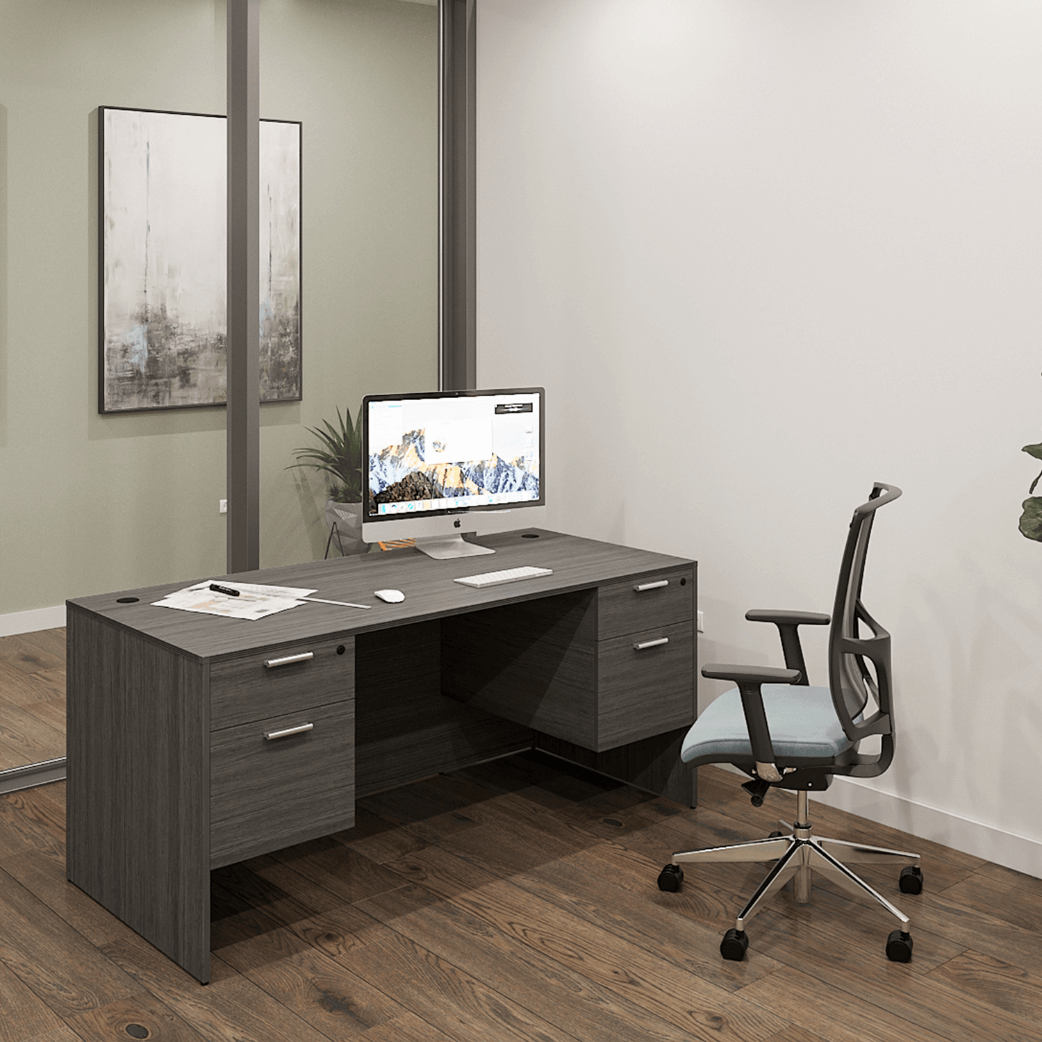 i5 Industries Kai Rectangular Desk with Double Suspended Pedestals 30 x 60, D3060P-1